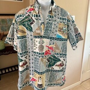 Reyn Spooner Reverse Weave Mele Kalikimaka Xmas Santa Hawaiian Shirt 4-Button L